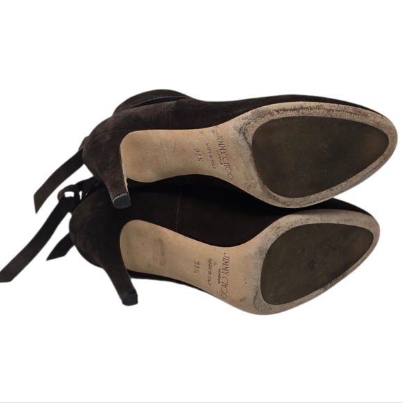 Jimmy Choo Marina Chocolate Brown Suede Stiletto Heel Cutout Bootie Heels 8.5 US - Picture 14 of 16